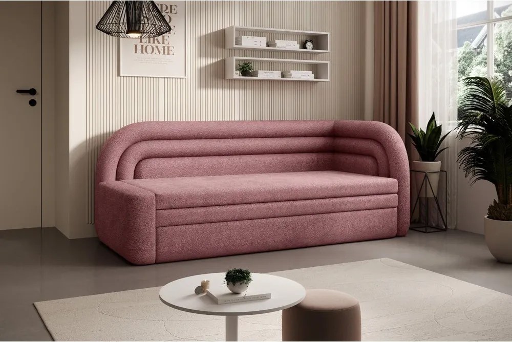 Divano rosa allungabile/con contenitore con penisola a destra e rivestimento in ciniglia 223 cm Fabillo – ELTAP