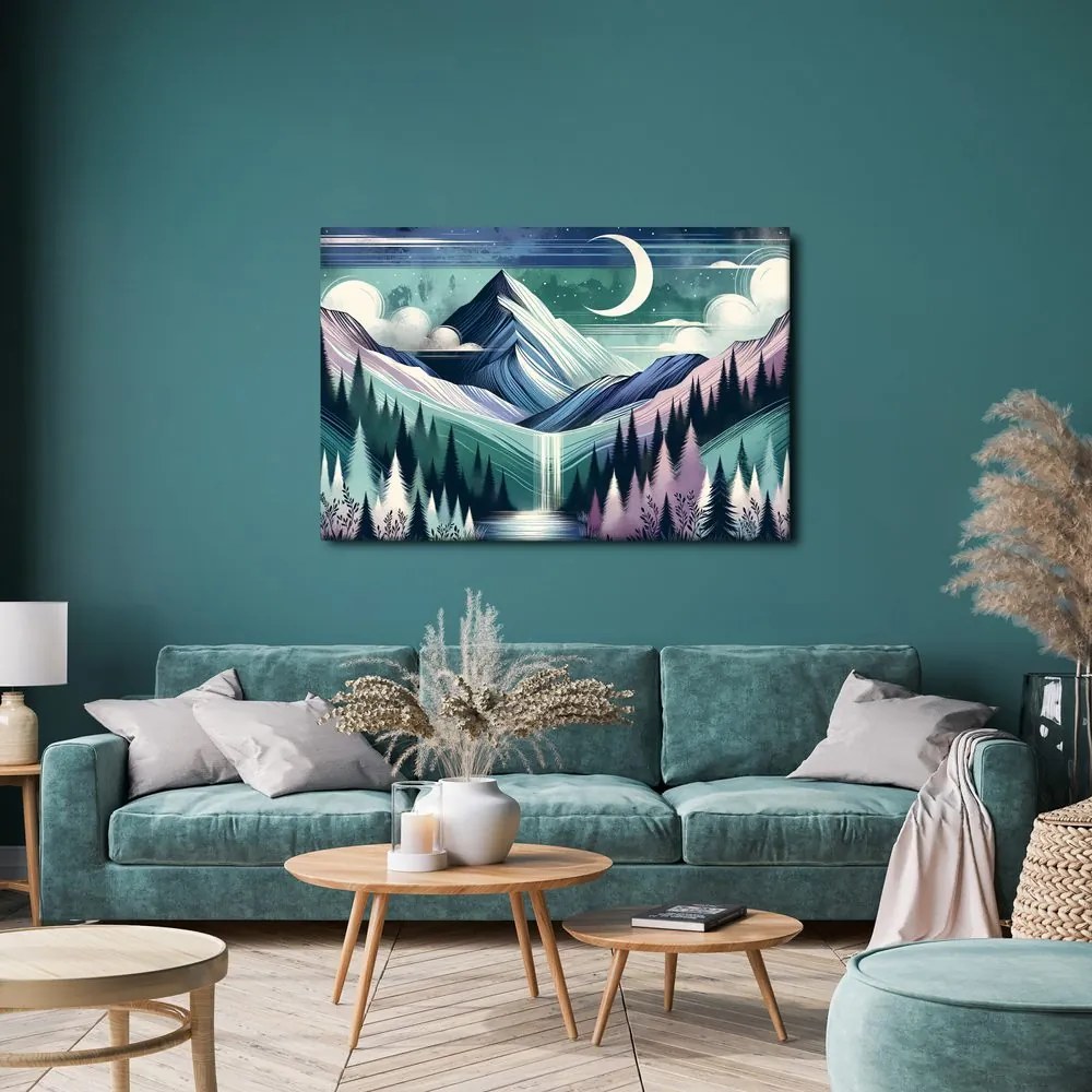 Quadro su tela – Cime innevate con cascata