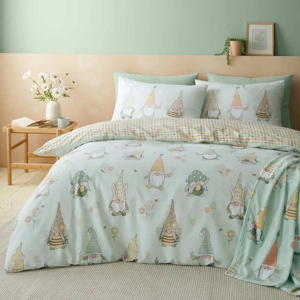 Biancheria da letto verde chiaro per letto singolo 135x200 cm Spring Gonks – Catherine Lansfield