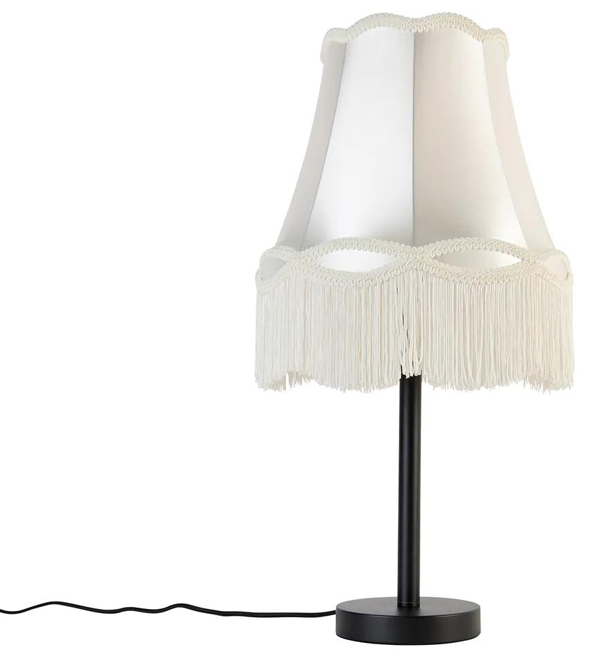 Lampada da tavolo classica nera con paralume nonna crema 30 cm - Simplo