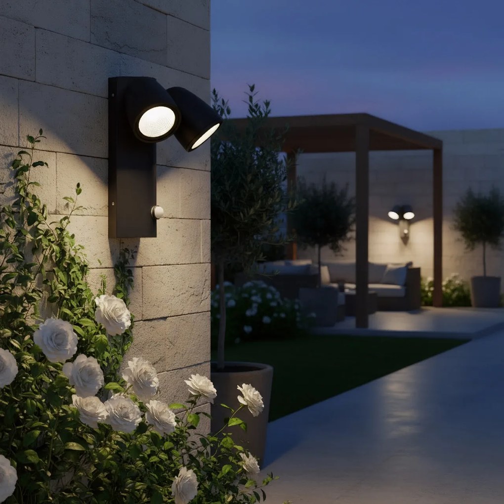 Applique da Esterno IP65 2xGU10 con Sensore movimento AXIS - Nera