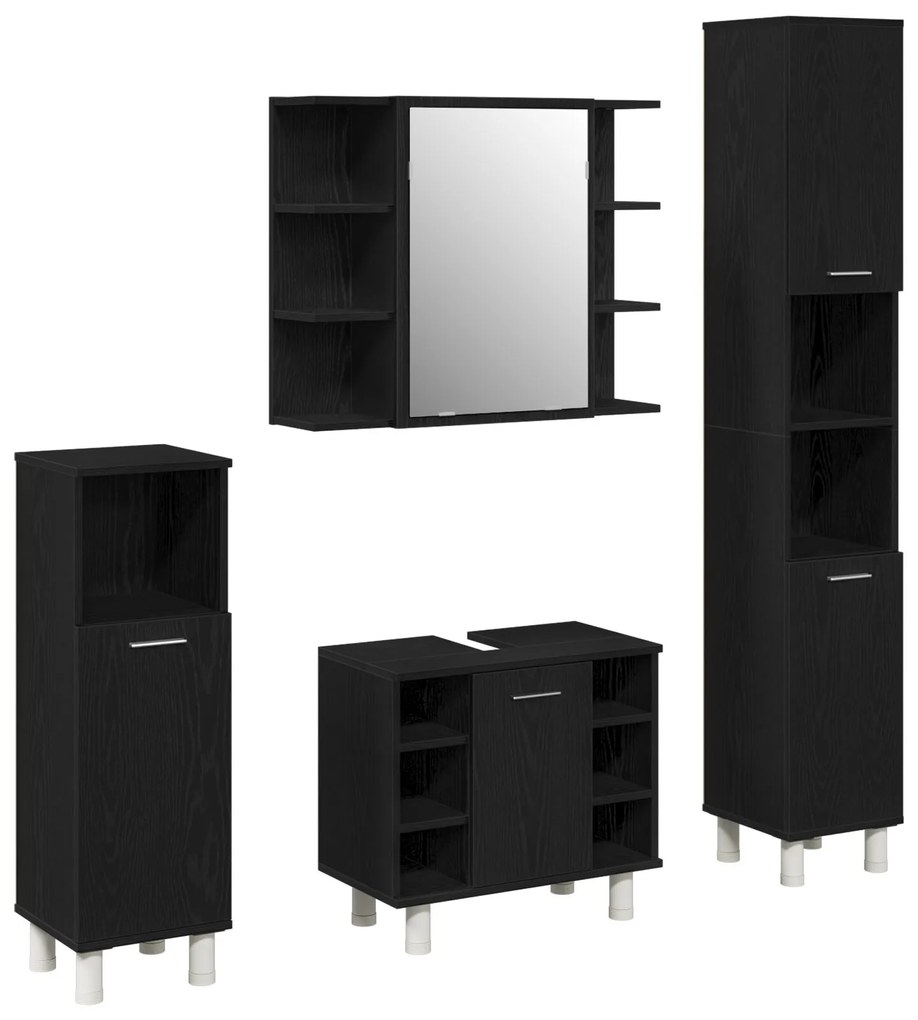 Set di mobili da bagno 4 pezzi quercia nera legno ingegnerizzato
