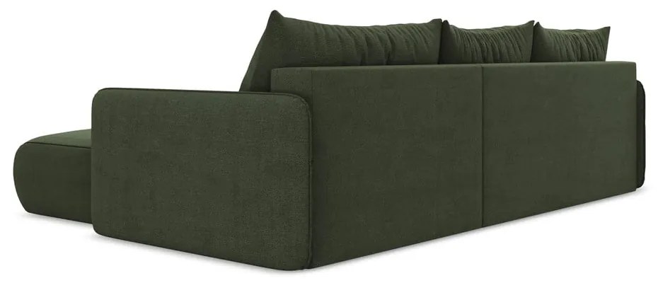 Divano angolare verde allungabile/con contenitore (con penisola a destra) Nanea – Makamii