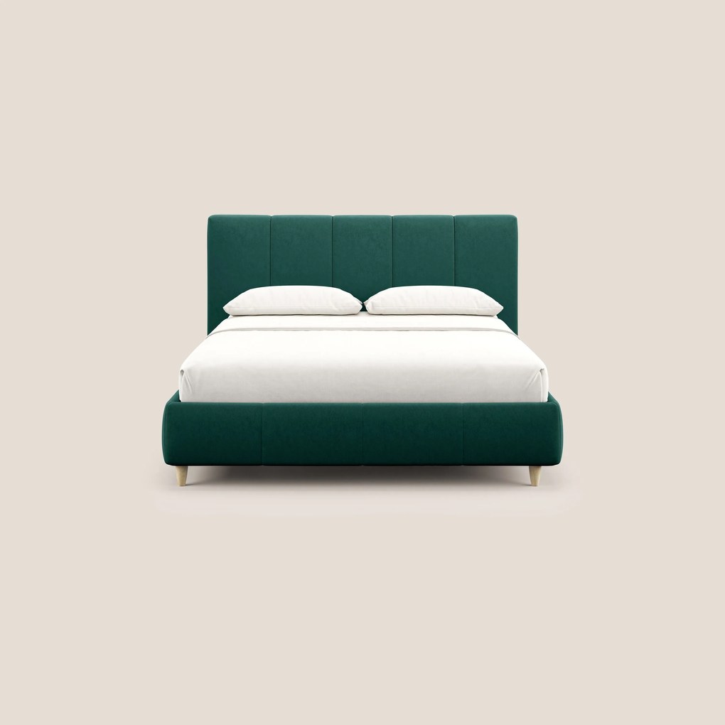 Laura letto imbottito contenitore e sfoderabile in microfibra velluto impermeabile T09