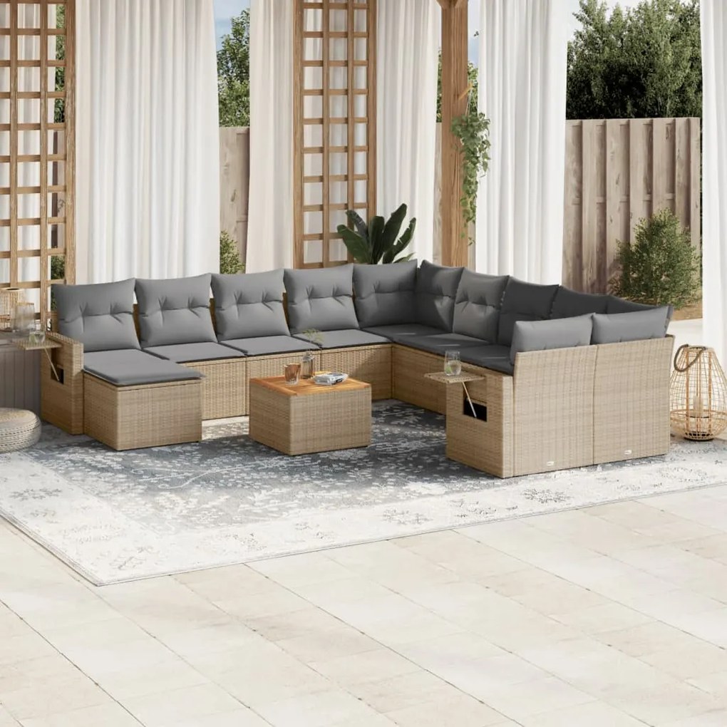 Set divano da giardino 14 pz con cuscini beige misto polyrattan