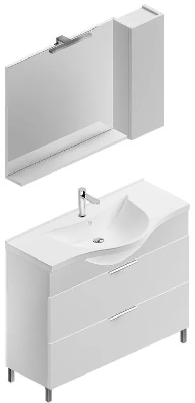 Mobile sottolavabo, lavabo e specchio con illuminazione Jnka bianco lucido L 100 x H 75 x P 46 cm 1 vasca 2 cassetti