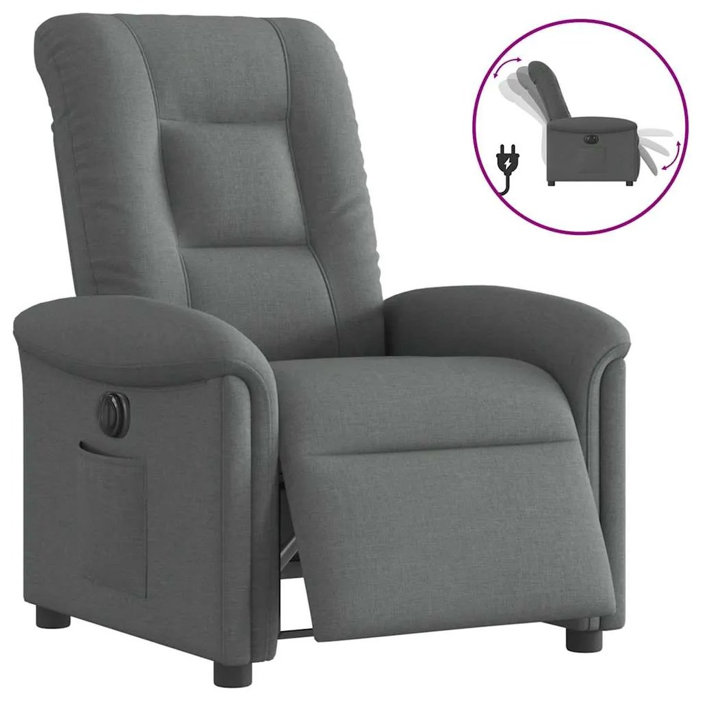 Poltrona Elettrica Reclinabile Grigio Scuro İn Tessuto /