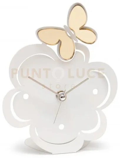 Orologio farfallina decorato bianco in ferro 13x17cmh