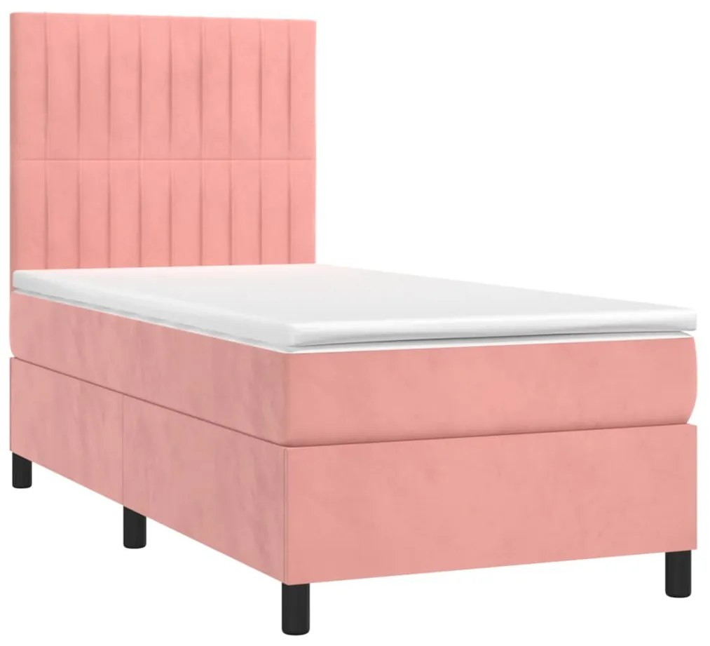 Letto a molle con materasso e led rosa 90x190 cm in velluto