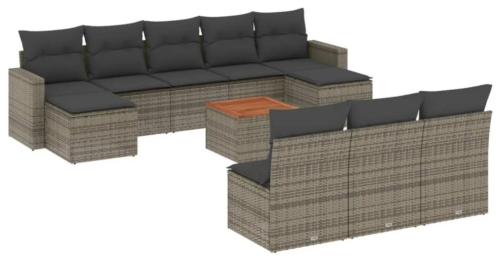 Set divani da giardino 11 pz con cuscini in polyrattan grigio