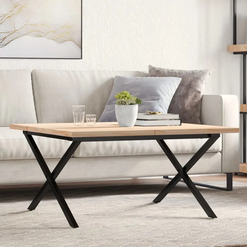 Tavolino Salotto Telaio A X 80x80x45,5cm Legno Pino E Acciaio /