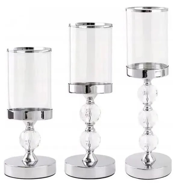 Set di 3 portacandele in cromo lucido