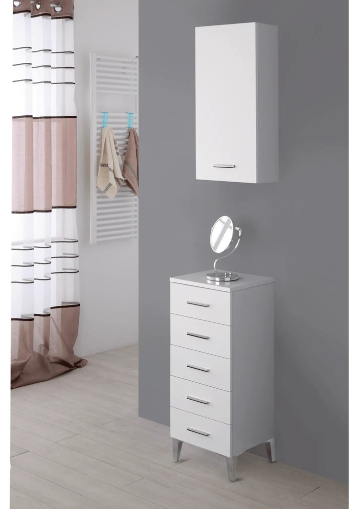 Base Multiuso a Terra 85 Cm Cinque Cassetti Feridras "Stella" Bianco Lucido