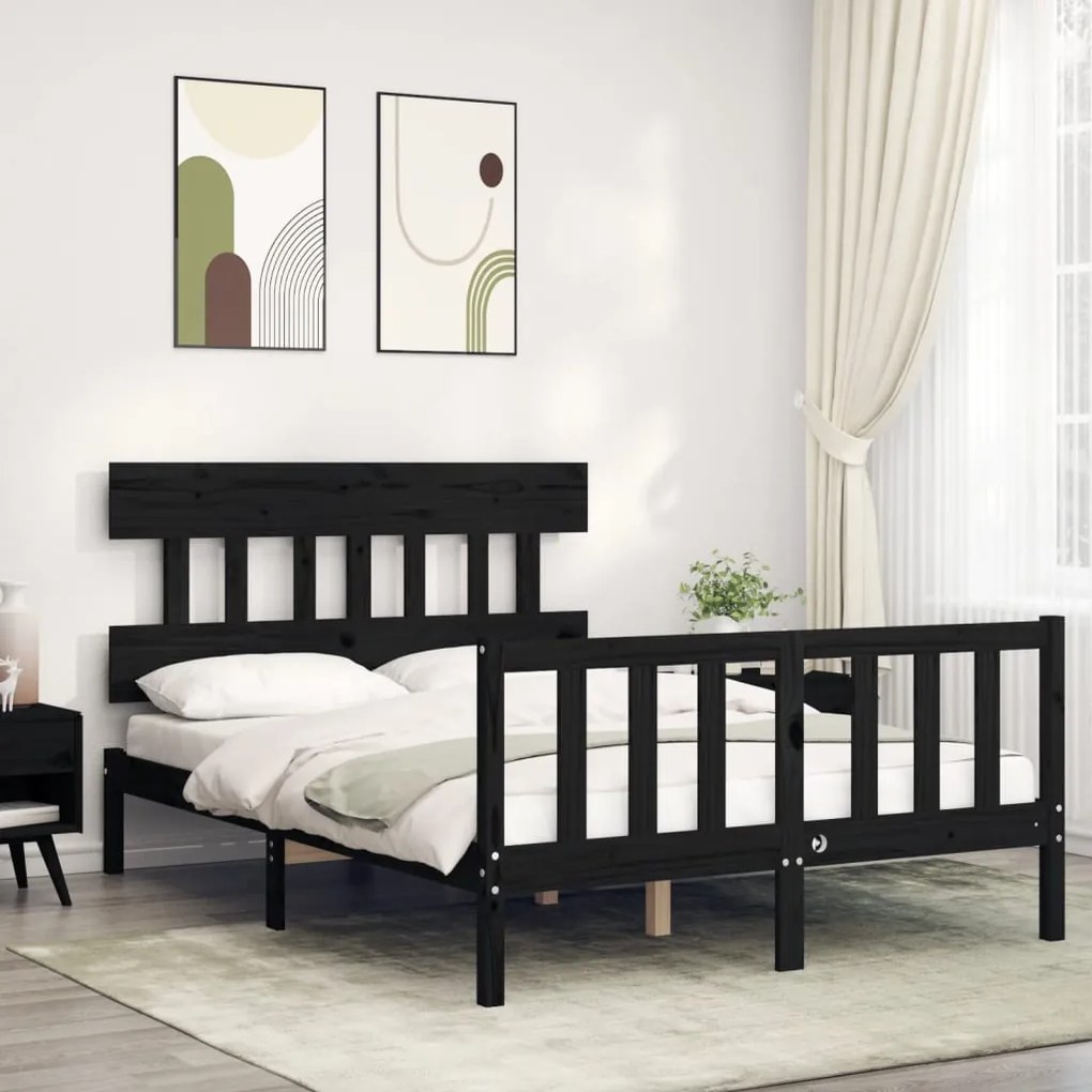 Giroletto Con Testiera Nero 140x190 Cm İn Legno Massello /