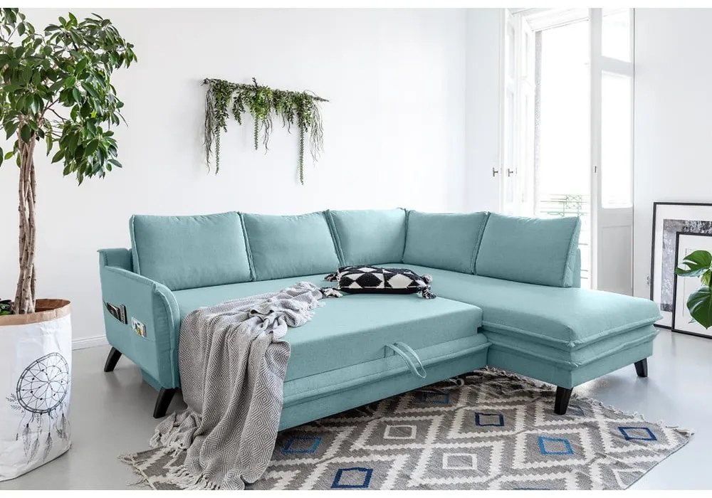 Divano letto angolare azzurro L, angolo destro Charming Charlie - Miuform
