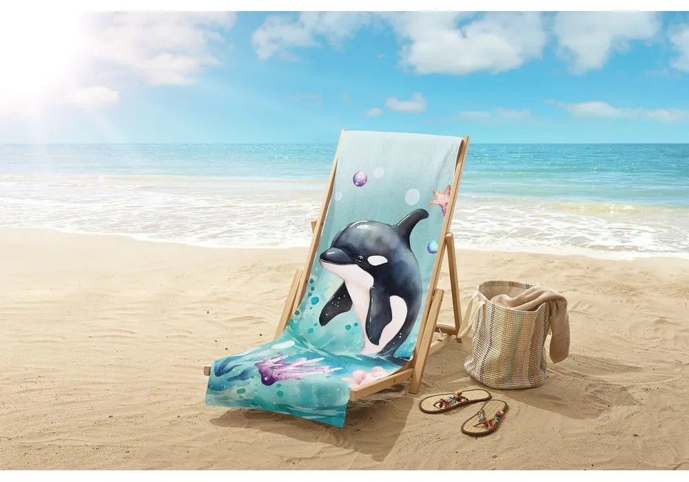 Telo mare da bambini blu in velluto 75x150 cm Splash – Good Morning