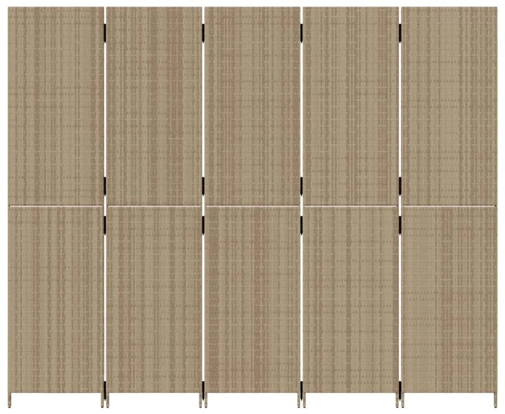 Divisorio per ambienti a 5 pannelli beige in polyrattan
