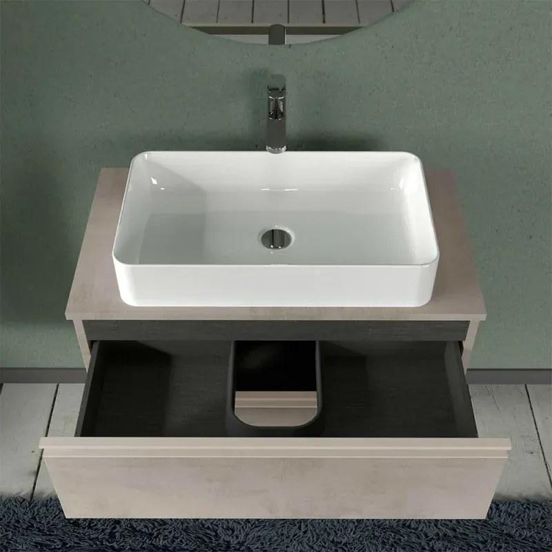 Mobile bagno sospeso 80 cm Master grigio effetto cemento per lavabo da appoggio