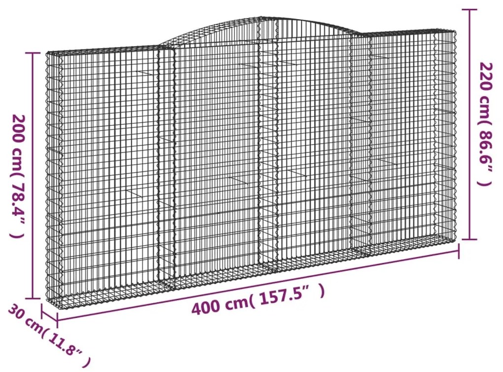 Cesti Gabbioni ad Arco 2 pz 400x30x200/220 cm Ferro Zincato