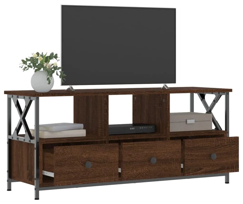 Mobile tv rovere marrone 102x33x45 cm legno multistrato e ferro