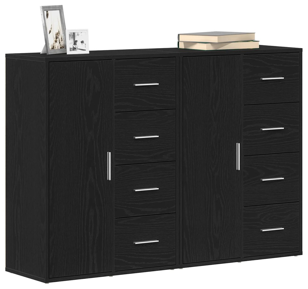 Sideboard set di 2 quercia nera legno, maniglie in metallo medio