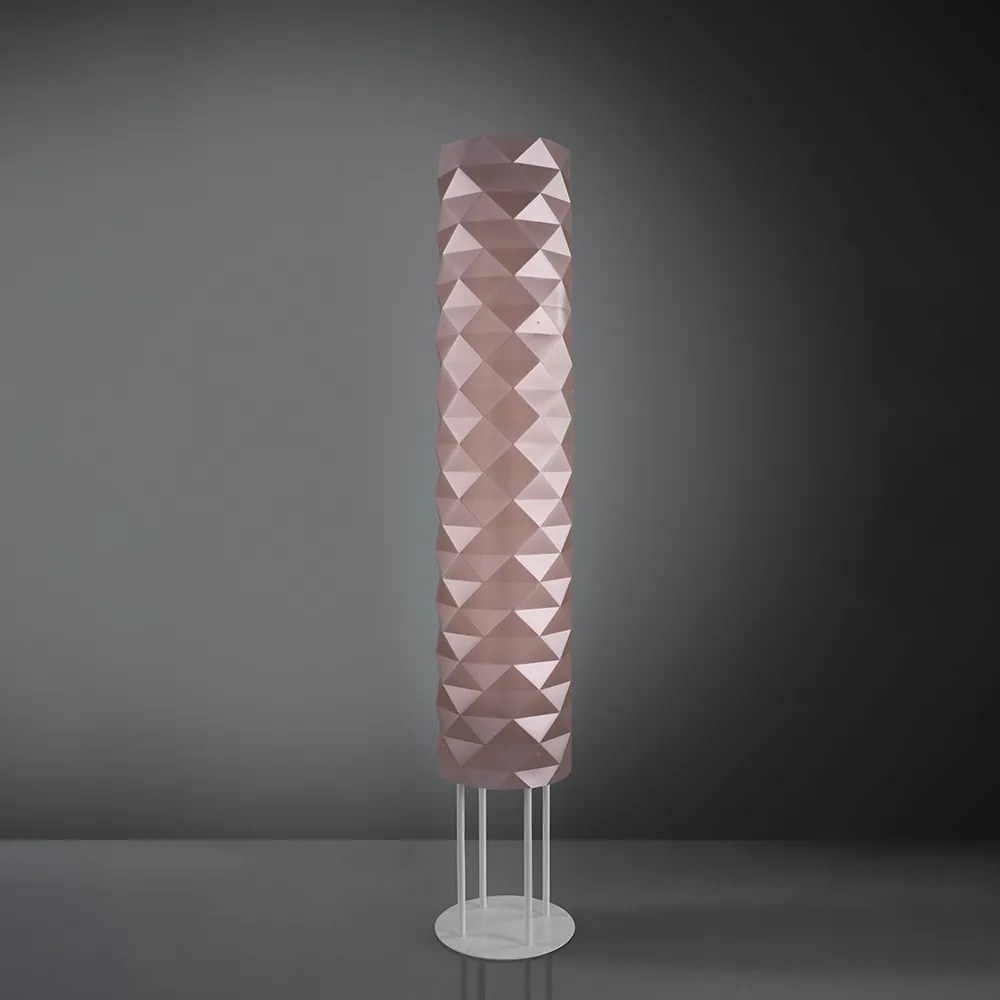 Lampada Da Terra Moderna 3 Luci Prisma Polilux Rosa Metallico H155 Made In Italy