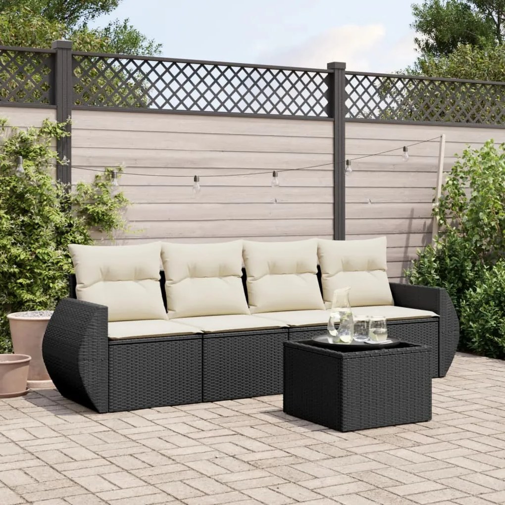 Set divani da giardino 5 pz con cuscini in polyrattan nero