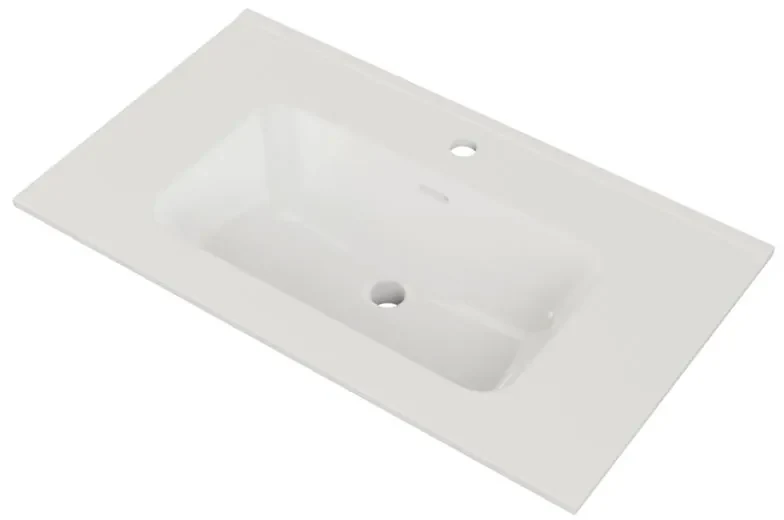 Lavabo integrale rettangolare vasca centrale Tampa/Loa L 81.5 x H 17.5 x P 46 cm in ceramica bianco lucido