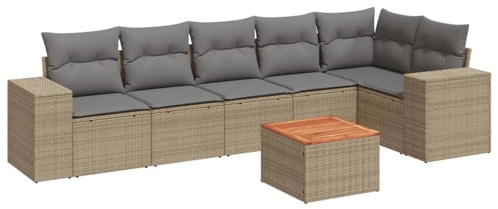 Set Divani da Giardino 7 pz con Cuscini Beige in Polyrattan