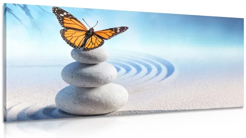 Quadro su tela – Equilibrio di pietre e farfalla