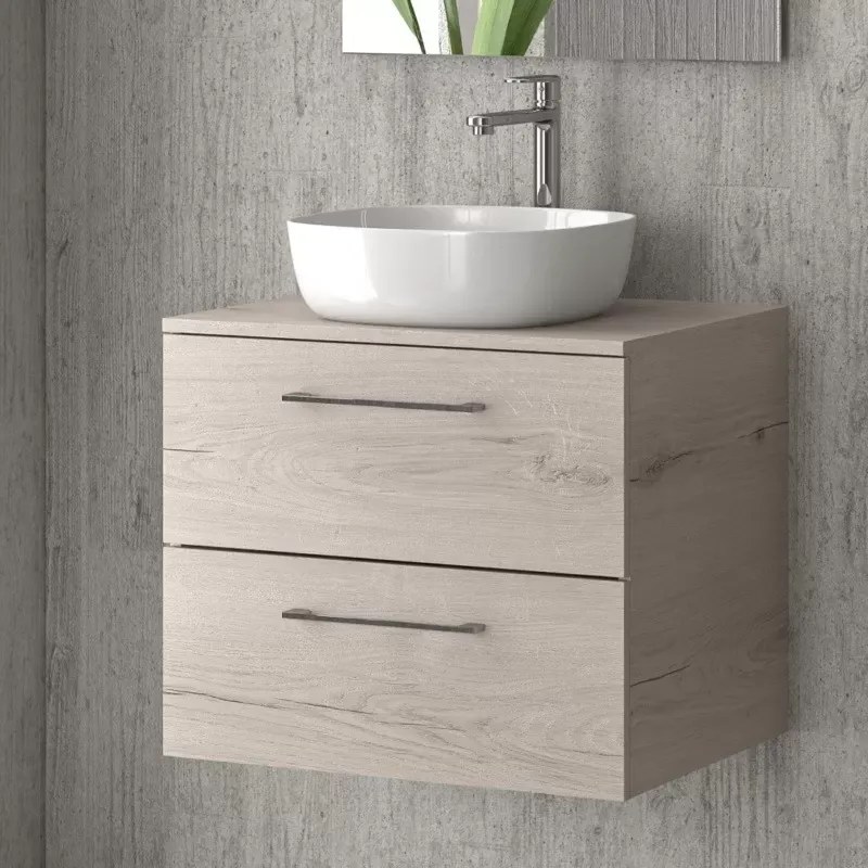 Mobiletto bagno 60 cm con due cassetti e piano per lavabo appoggio EL-60P - KAMALU