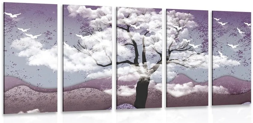 Quadri 5 pezzi – Albero inondato di nuvole