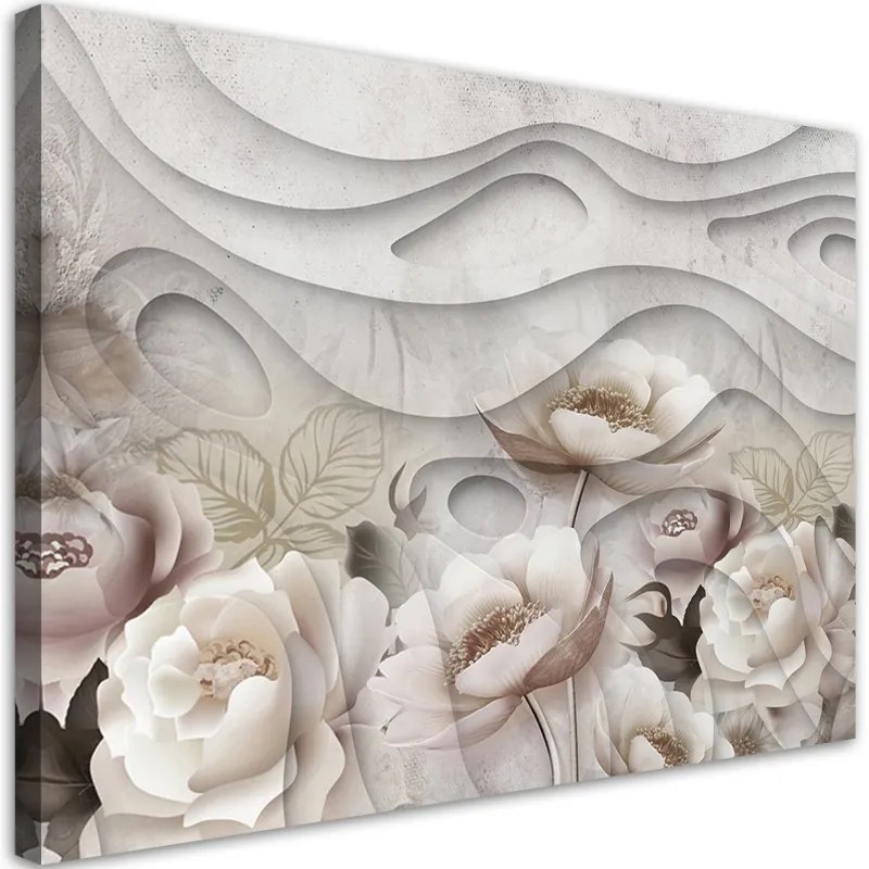 Quadro su tela, Fiori beige in fiore  Dimensioni 120x80