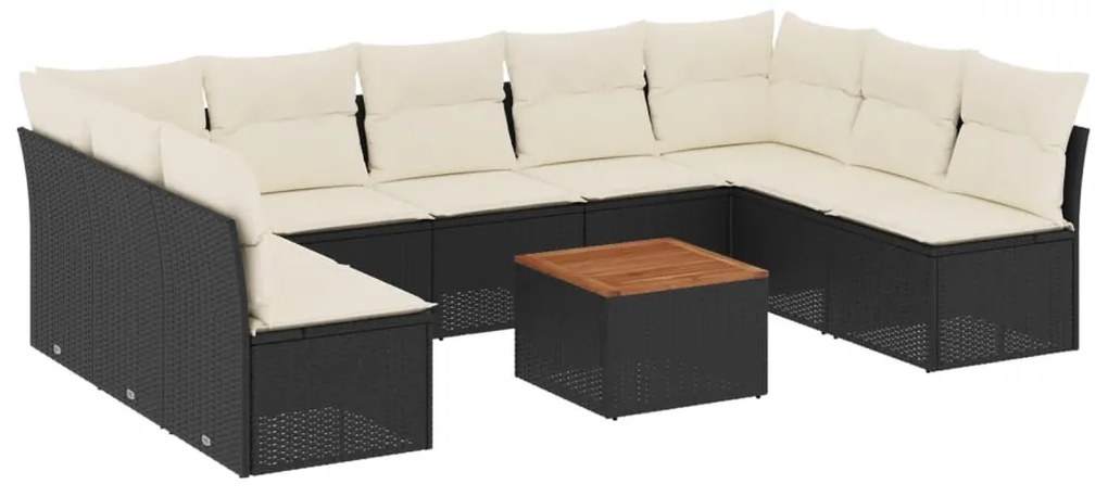 Set divani da giardino 10pz con cuscini in polyrattan nero