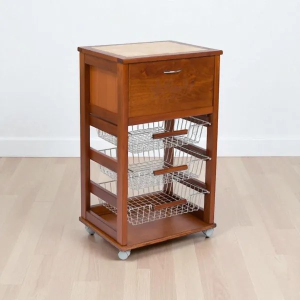 Carrello cucina portafrutta con portapane NOCE