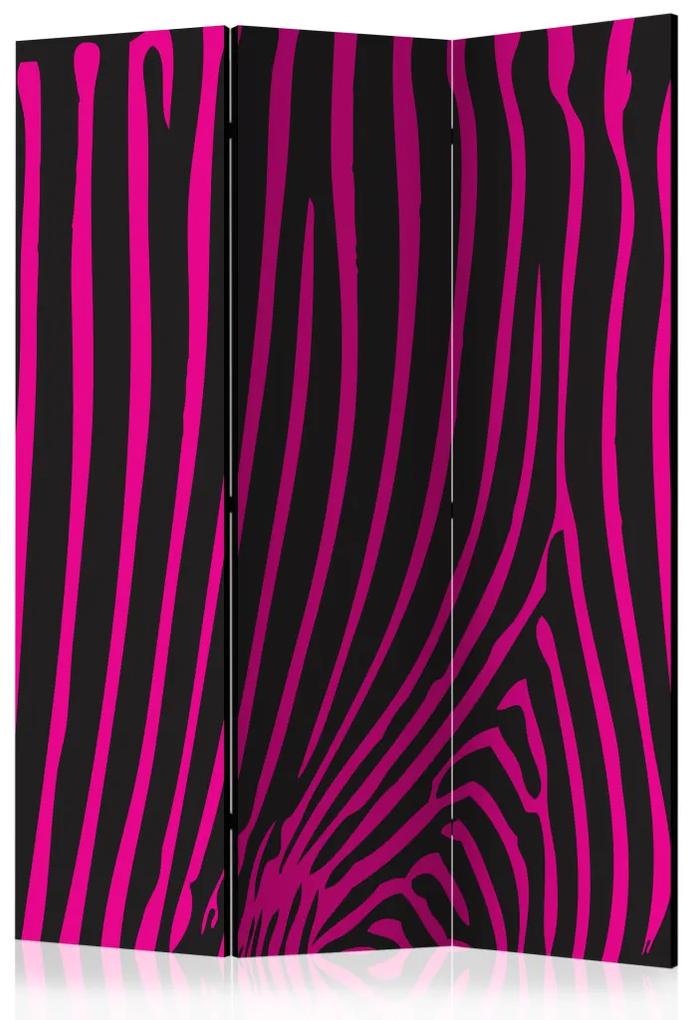 Paravento Motivo zebra (viola) (3-parti) - strisce rosa su sfondo nero