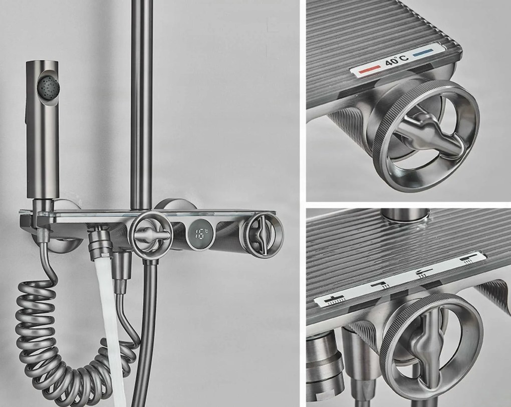 Sistema doccia esterno ELT1104 termostatico digitale a 4 uscite, grigio canna di fucile — Gunmetal