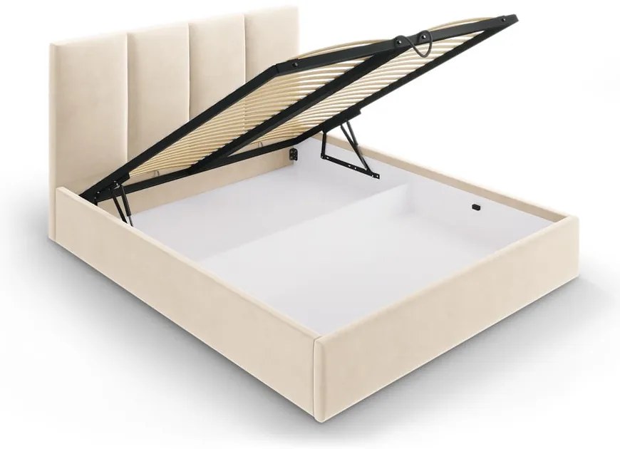 Letto matrimoniale imbottito beige con contenitore con griglia 160x200 cm Juniper - Mazzini Beds