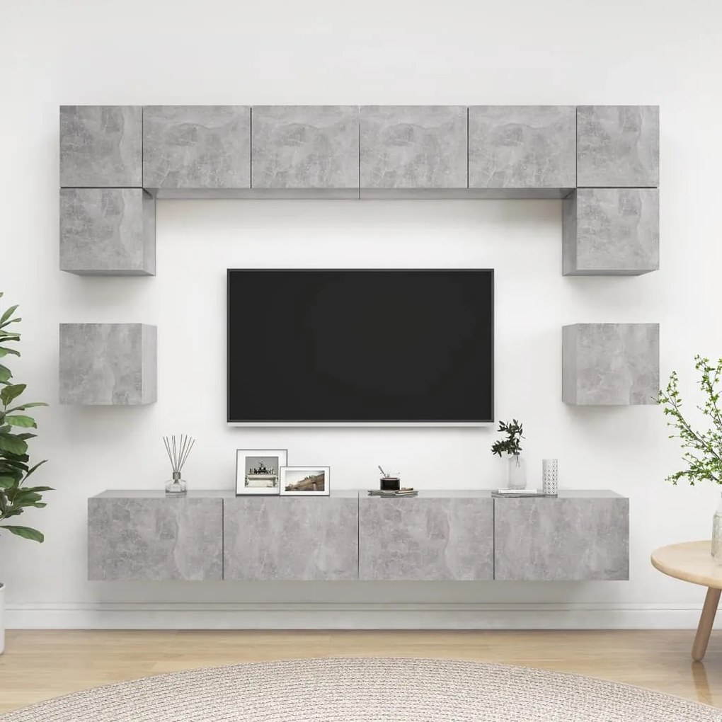 Set Di Mobili Porta Tv 8 Pz Grigio Cemento İn Legno Multistrato /