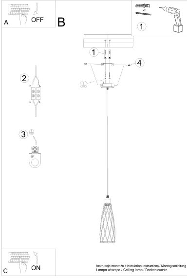 Sollux SL.1165 - Lampadario a sospensione con filo SUBA 1xE27/15W/230V nero
