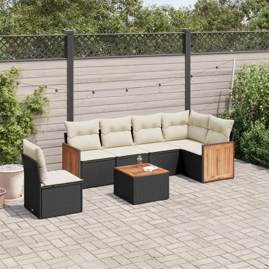 Set divani da giardino con cuscini 7pz nero polyrattan