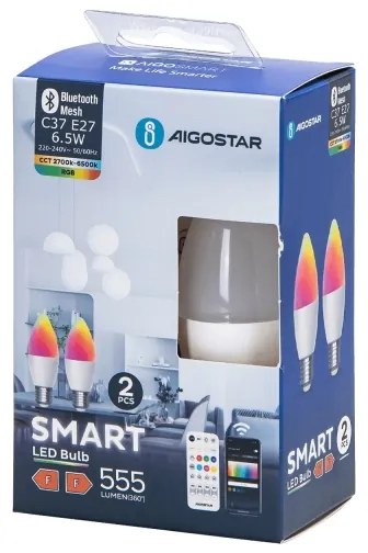 SET 2x Lampadina LED RGBW dimmerabile MESH Smart C37 E27/6,5W/230V 2700-6500K - Aigostar