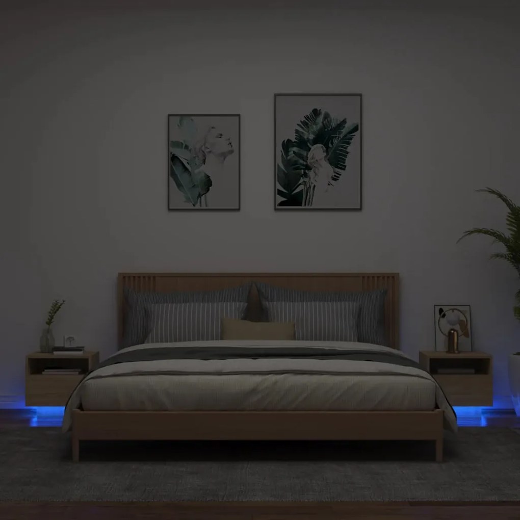 Comodini Con Luci Led 2pz Rovere Sonoma 40x39x37 Cm /