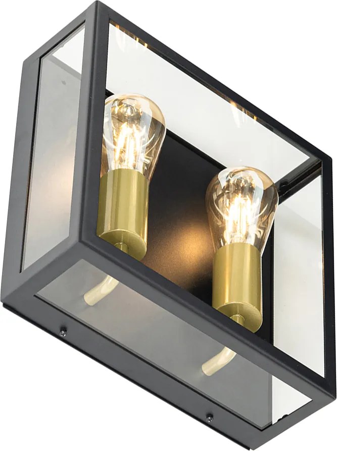 Lampada da parete per esterni nera e ottone 2 luci - Rotterdam