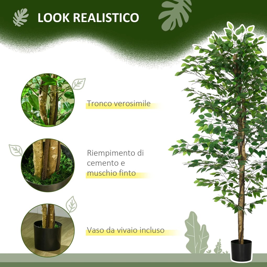 Pianta Artificiale di Ficus con Vaso per Interni ed Esterni 180 cm Verde...