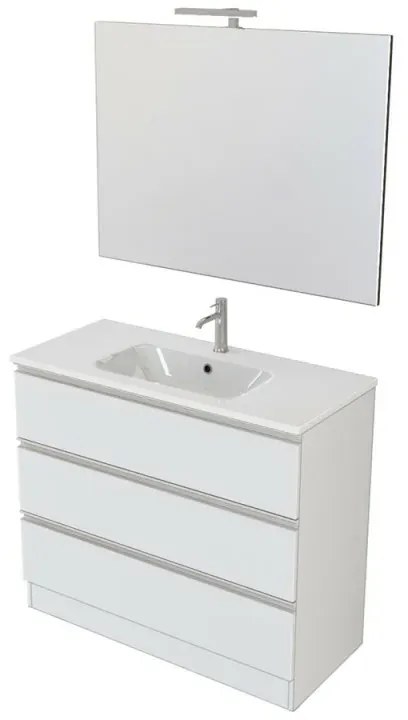 Mobile bagno a terra 100 cm Master bianco con lavabo e specchio