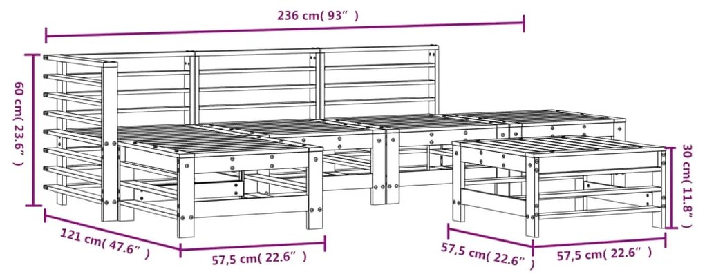 Set Salotto da Giardino 6 pz Nero in Legno Massello di Pino