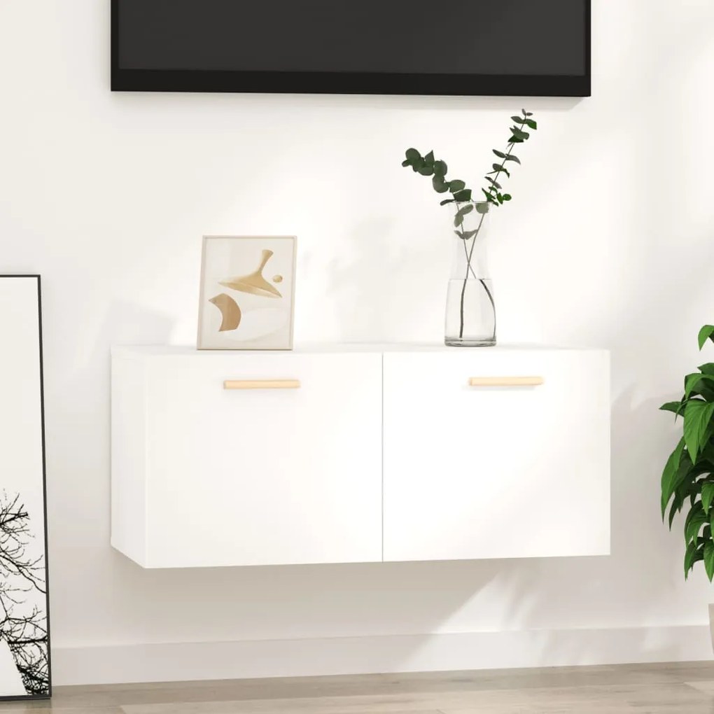 Armadietto A Muro Bianco Lucido 80x36x50 Cm Legno Multistrato /