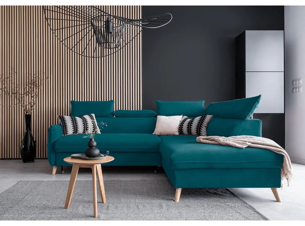 Divano letto angolare in velluto turchese (angolo destro) Sweet Harmony - Miuform