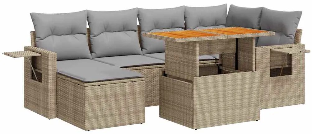 Set divani da giardino 7 pz con cuscini beige in polyrattan